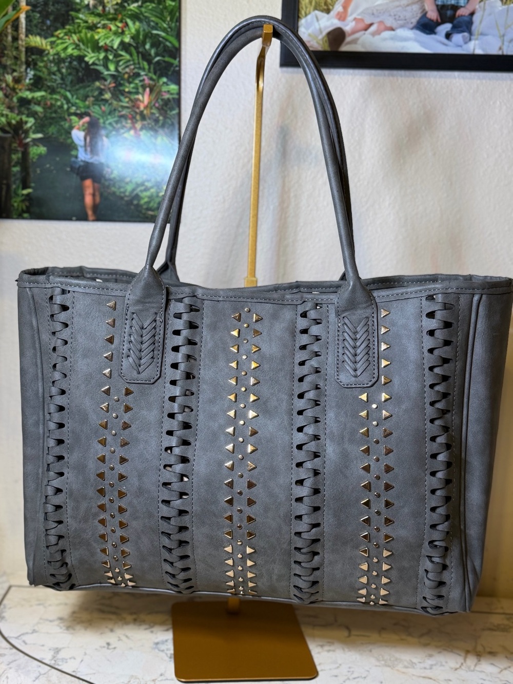 Gray Studded Tote Bag -Steven Madden